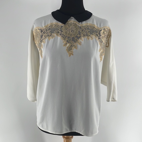 COP Copine blouse lace detail collared full button back academia preppy sz sm - Picture 7 of 10